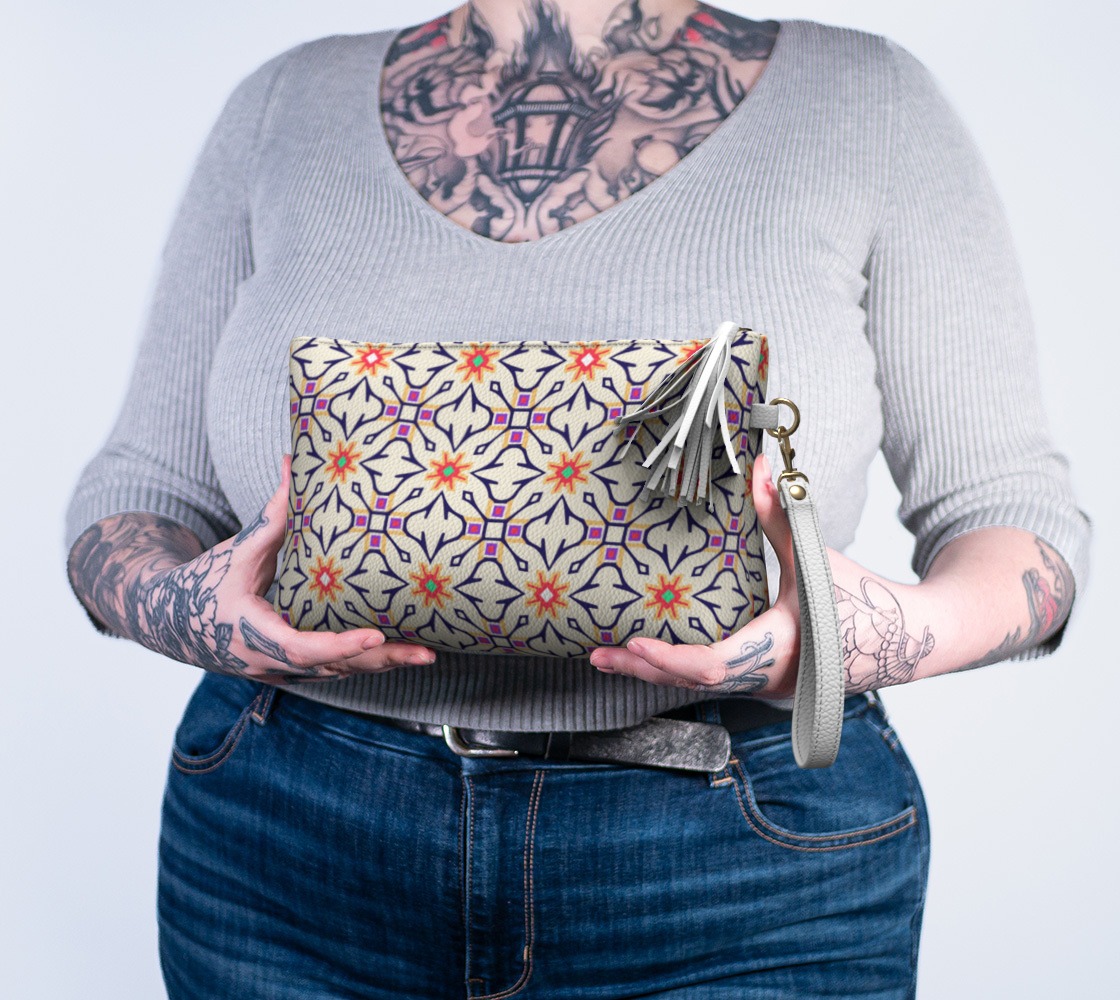 Beige Boho Vegan Leather Makeup Bag