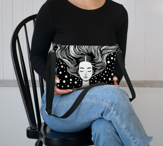 Black & White Cosmic Dream Vegan Leather Crossbody Purse